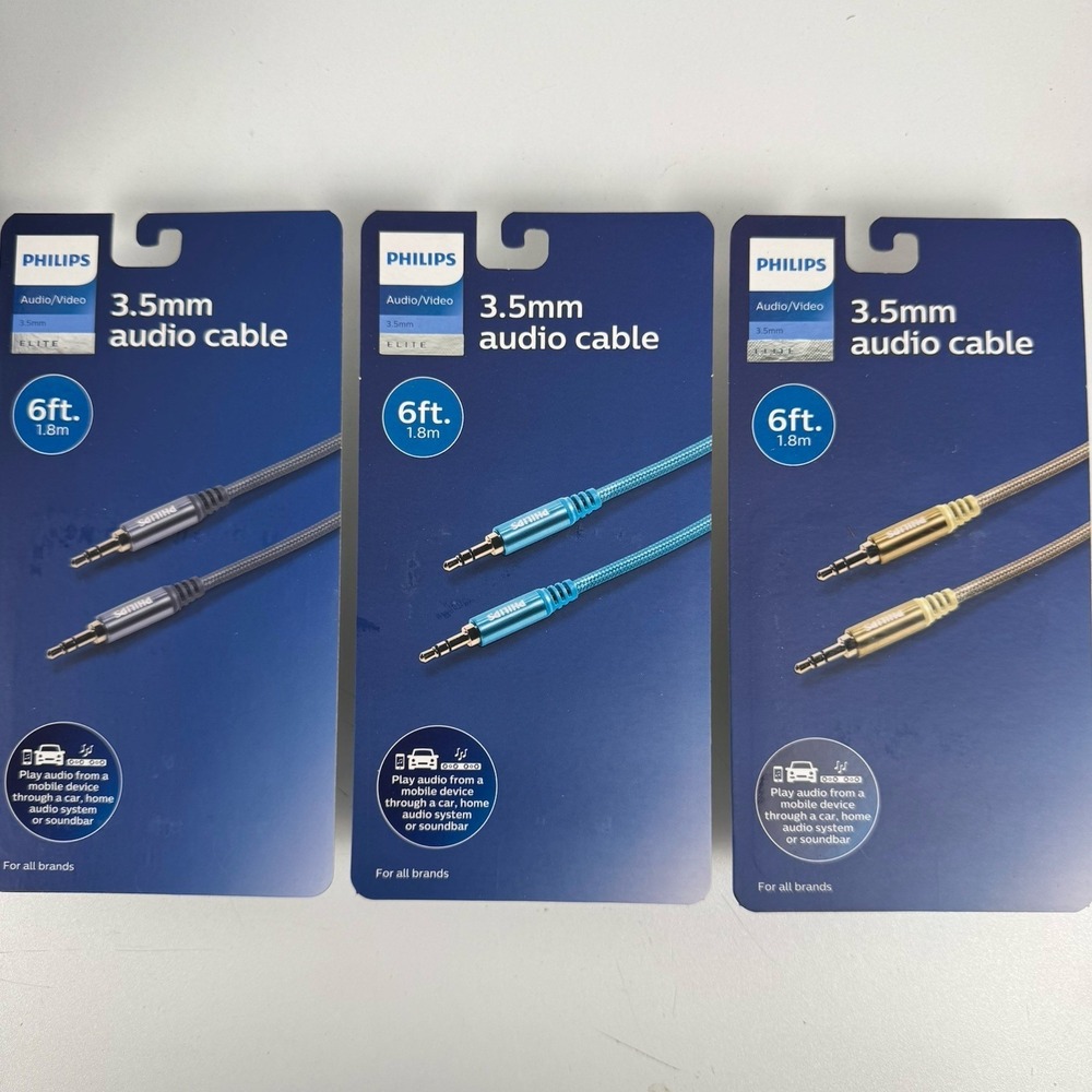 Philips 3.5mm AUX Audio Cable 6ft Lot of 3 Car Stereo Headphone